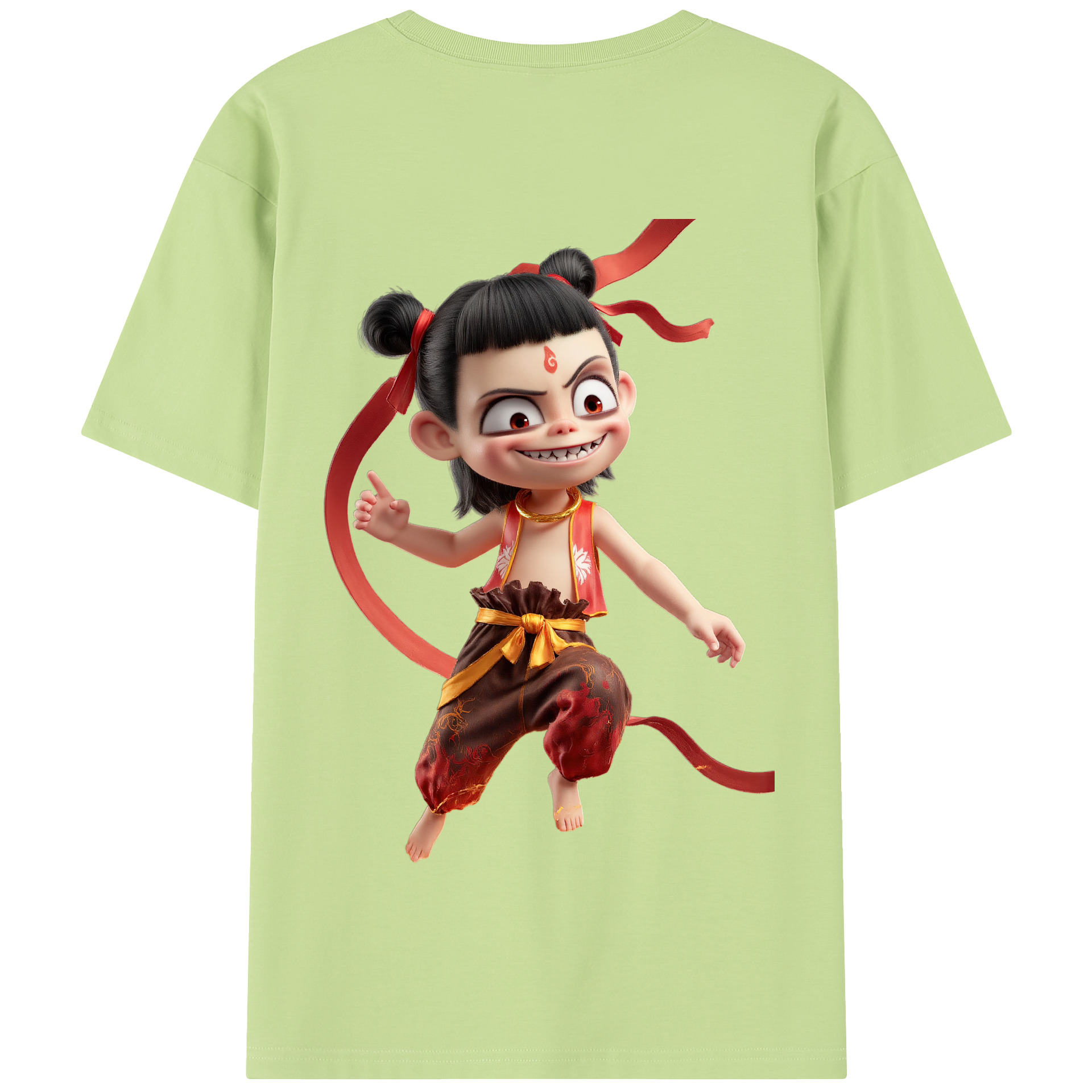 （画像用） Ne Zha 2 ナタ 魔童の大暴れ 綿100％半袖Tシャツ（背面プリント）